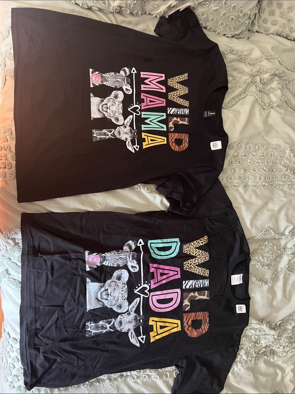 Mama/Wild Mama & Dada/Wild Dada Black tee shirts - Colorful Animal Print